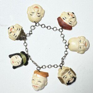 Rare Toshikane Japan Seven Lucky God's Bakelite Sterling silver Bracelet  GS716
